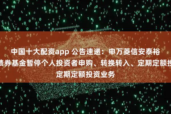 中国十大配资app 公告速递:申万菱信安泰裕利纯债债券基金暂停个人投资者申购、转换转入、定期定额投资业务